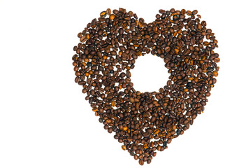Heart from coffee beans with a hole in the middle