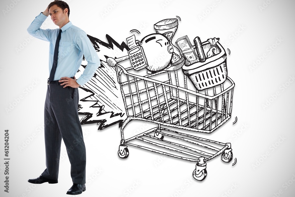 Poster composite image of thoughtful businessman with hand on head
