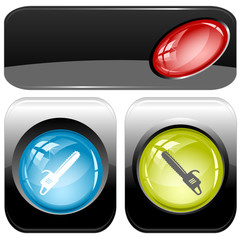 Gasoline-powered saw. Vector internet buttons.