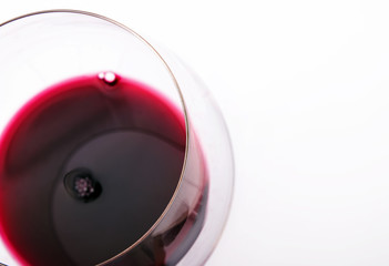 A glass of red wine top view