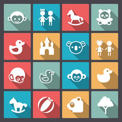 set of sixteen zoo and animals icons in flat design