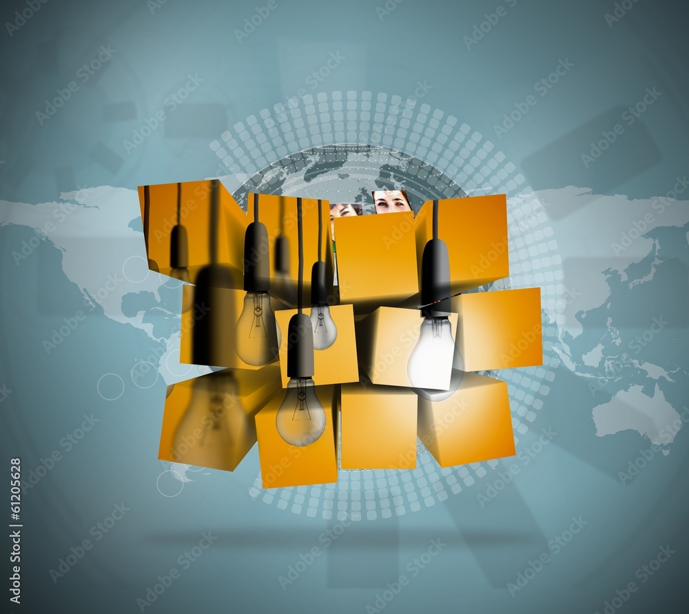 Poster composite image of light bulbs on abstract screen