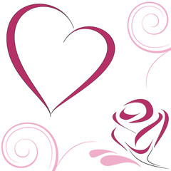 Cuore e rosa stilizzati