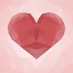 Naklejka na ściany i meble Heart of transparent triangles on a pink geometric background.