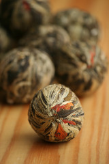 Chinese green tea balls with jasmine flowers