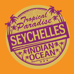 Grunge rubber stamp or label with the name of Seychelles