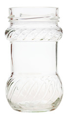 side view of open decorated glass jar