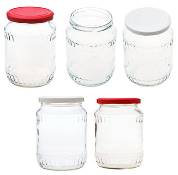 set of glass jar isolated on white