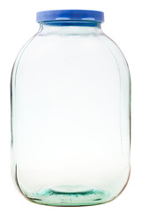 closed three-liter glass jar isolated
