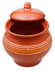 ceramic pot with half open lid - obrazy, fototapety, plakaty