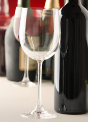 glass  and the wine bottle.