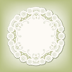 Lace Doily Place Mat, vintage pattern, copy space. pastel green
