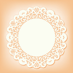 Lace Doily Place Mat, vintage pattern, copy space. pastel coral