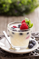 Cream dessert with berries