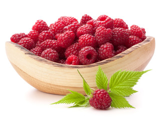 raspberries in wooden bowl