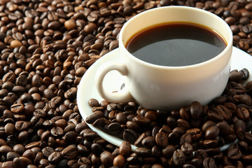 coffee beans with white cup.