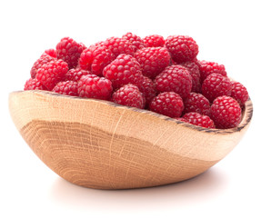raspberries in wooden bowl