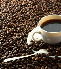 coffee beans with white cup.