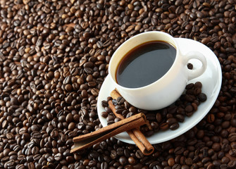 coffee beans with white cup.