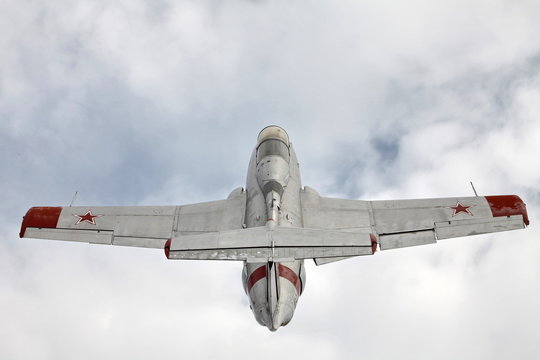 training  jet  aircraft Aero L-29 Delfin rear view from above