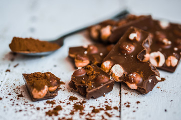Closeup of Cocoa Powder and Dark Chocolate