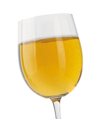A glass of sparkling champagne on black background.