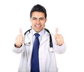 Closeup of a male doctor showing ok