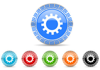 gear icon vector set with greek ornament