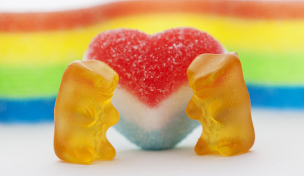 Candy bears, candy heart and rainbow flag