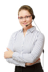 A young woman with a headset.