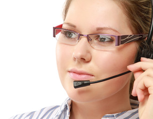 A young woman with a headset.