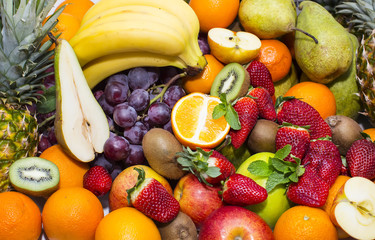 background of fresh fruits bunch berry, banana