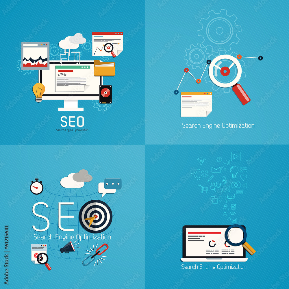 Poster flat concept of seo process- seo data analysis. vector