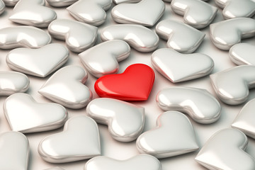 3d red heart on white hearts background