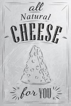 Poster lettering all natural cheese for you drawing with coal