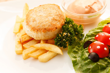 french fries with chicken cutlet for kids menu