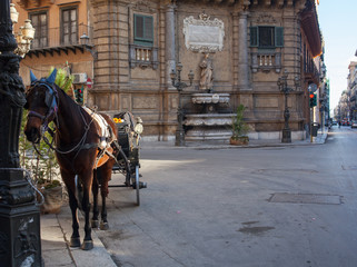 Naklejka na ściany i meble Buggy in the Quattro Canti square, Palermo
