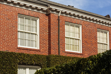 Detail of upscale brownstone house