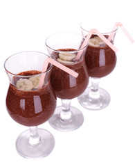 Cocktails with banana and chocolate isolated on white
