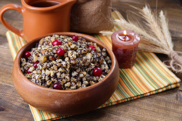 Bowl with kutia -  traditional Christmas sweet meal in Ukraine,