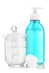 Wadding with cleanser for face isolated on white