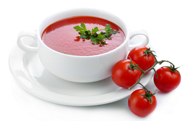 Tasty tomato soup, isolated on white