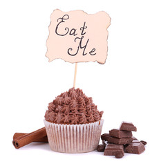 Tasty cupcake with butter cream, isolated on white