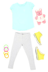 Beautiful clothes for little girl, isolated on white