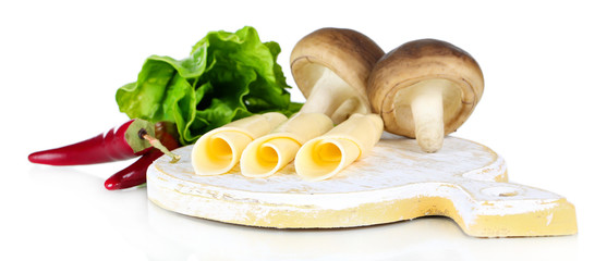 Cream cheese with vegetables and greens isolated on white