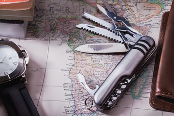 multipurpose knife on map