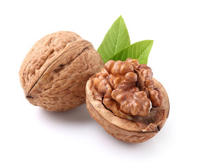 Walnuts with leaves