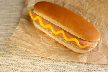 Tasty hot dog on paper