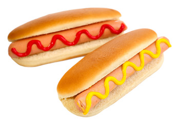 Tasty hot dogs isolated on white
