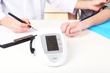 Measuring  pressure of  patient in hospital close-up